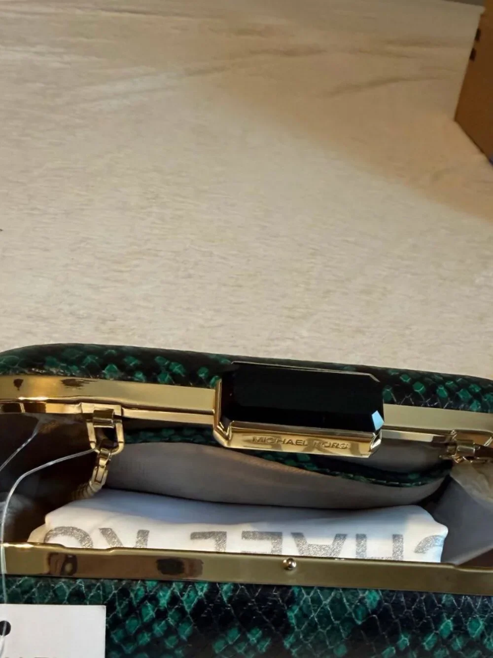 NEW Michael Kors Elsie PALMETTO GRN Dome Clutch Embossed Leather